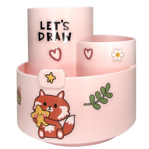 Подставка д/канц LOREX KIDS STICKERS вращающ. 3 отд. 160х105х115 мм роз. пластик с наклейками