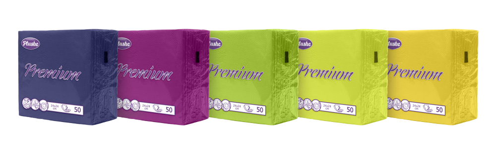 PLUSHE Салфетки бумажные Premium Intensive, Ассорти, 2 сл, 24х24 см, 50 листов 