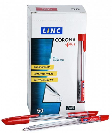 Ручка шарик. Linc CORONA PLUS красн. 0,7 мм прозр. кругл. корп.1/50