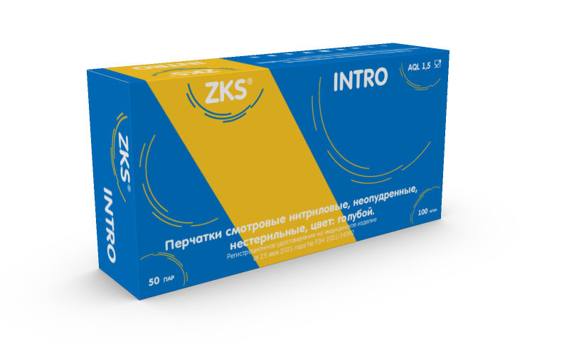 ZKS Перчатки нитрил. голубые Intro, XL 50пар/уп