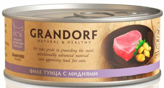 GRANDORF Консервы для кошек Филе тунца с мидиями 70 гр