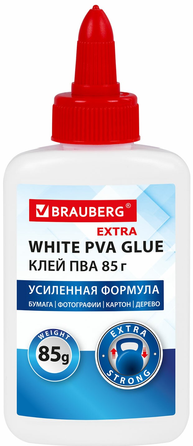 Клей ПВА Brauberg Усиленный Extra 85 г бумага, фотографии, картон, дерево 1/12