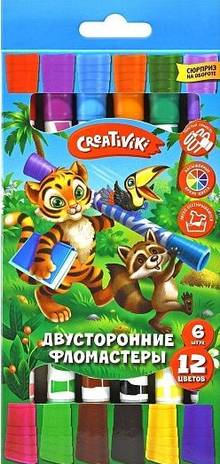 Фломастеры Creativiki классические 12 цв. кругл. корп. стандартные карт. упак. двухсторонние принт н