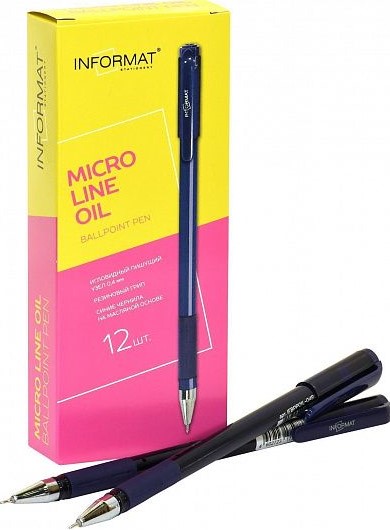 Ручка маслян. INFORMAT MICRO LINE OIL синий 0,4 мм синий кругл. корп. грип игольчатый након1/12