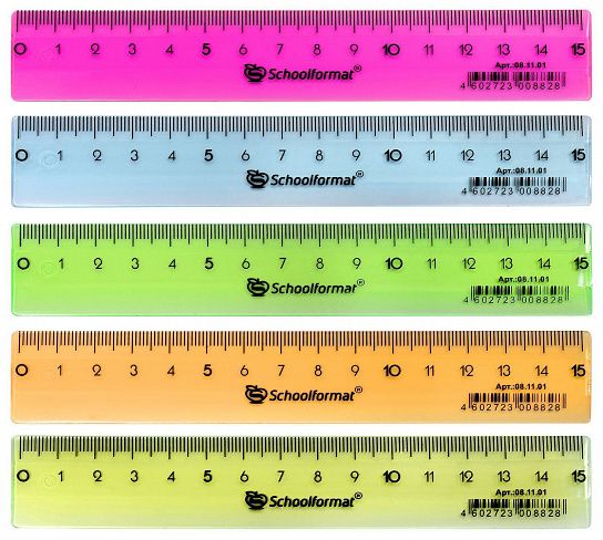 Линейка Schoolformat 15 см пластик тониров. ассорти