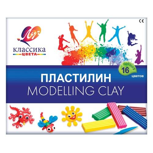 Пластилин Луч КЛАССИКА 16 цв. 320 г ассорти со стеком 1/14