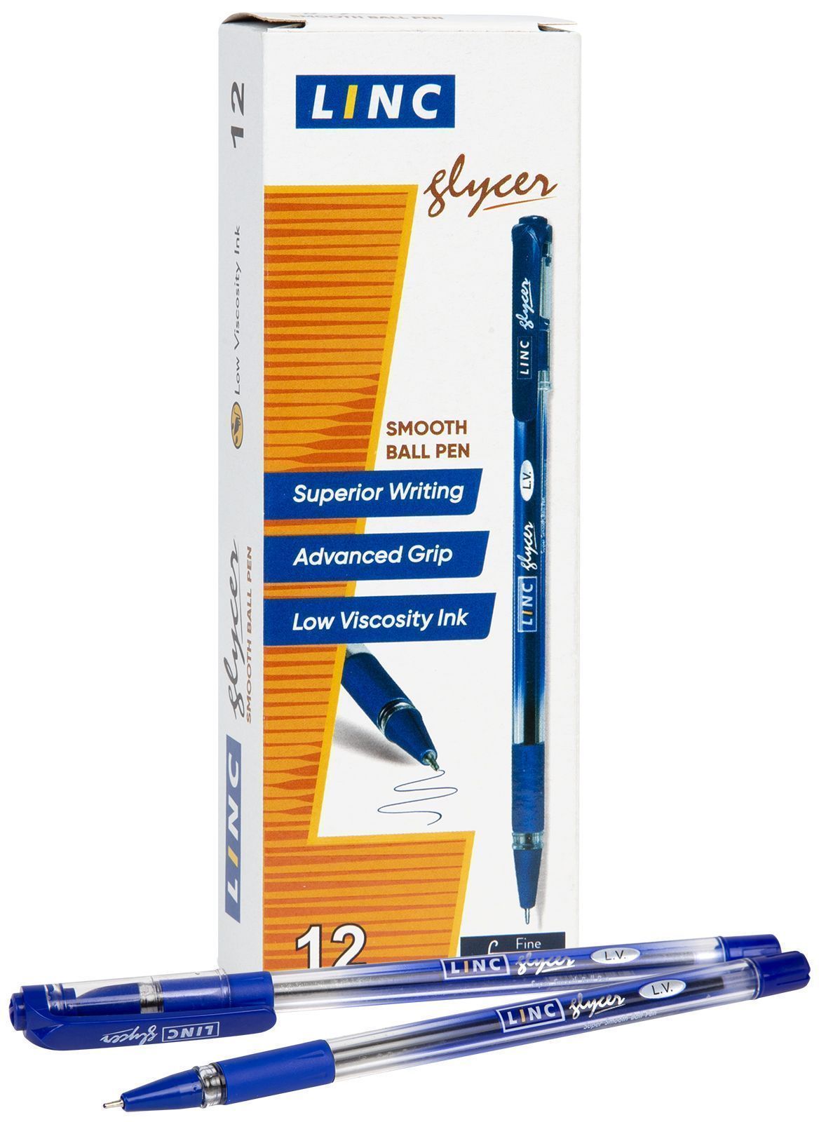 Ручка шарик. Linc Glycer синий 0,7 мм прозр. кругл. корп. грип игольчатый наконечник