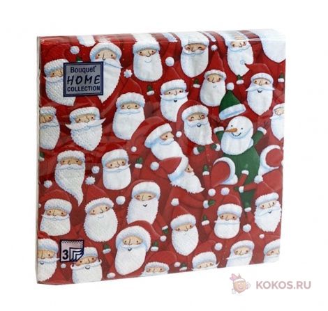 BOUQUET Салфетки 3 сл. 33х33 см. Веселые Дед Мороз, 20 листов (1 пач.)