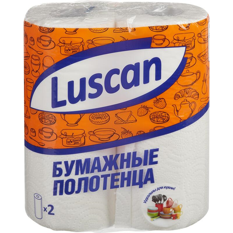 LUSCAN Полотенца рулонные, 2 сл. белые, 2 рулона, 12,5 м