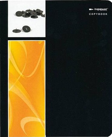 Тетрадь 48 л. А5 кл. скреп. офс. INFORMAT ОФИС ЧЕРНЫЙ мел. карт., гл. лам.1/100