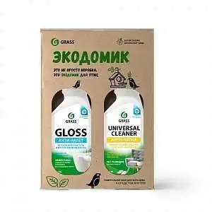Набор ЭКОДОМИК №1(Clean Glass,Gloss,WC-gel,Universal Cleaner) GRASS 